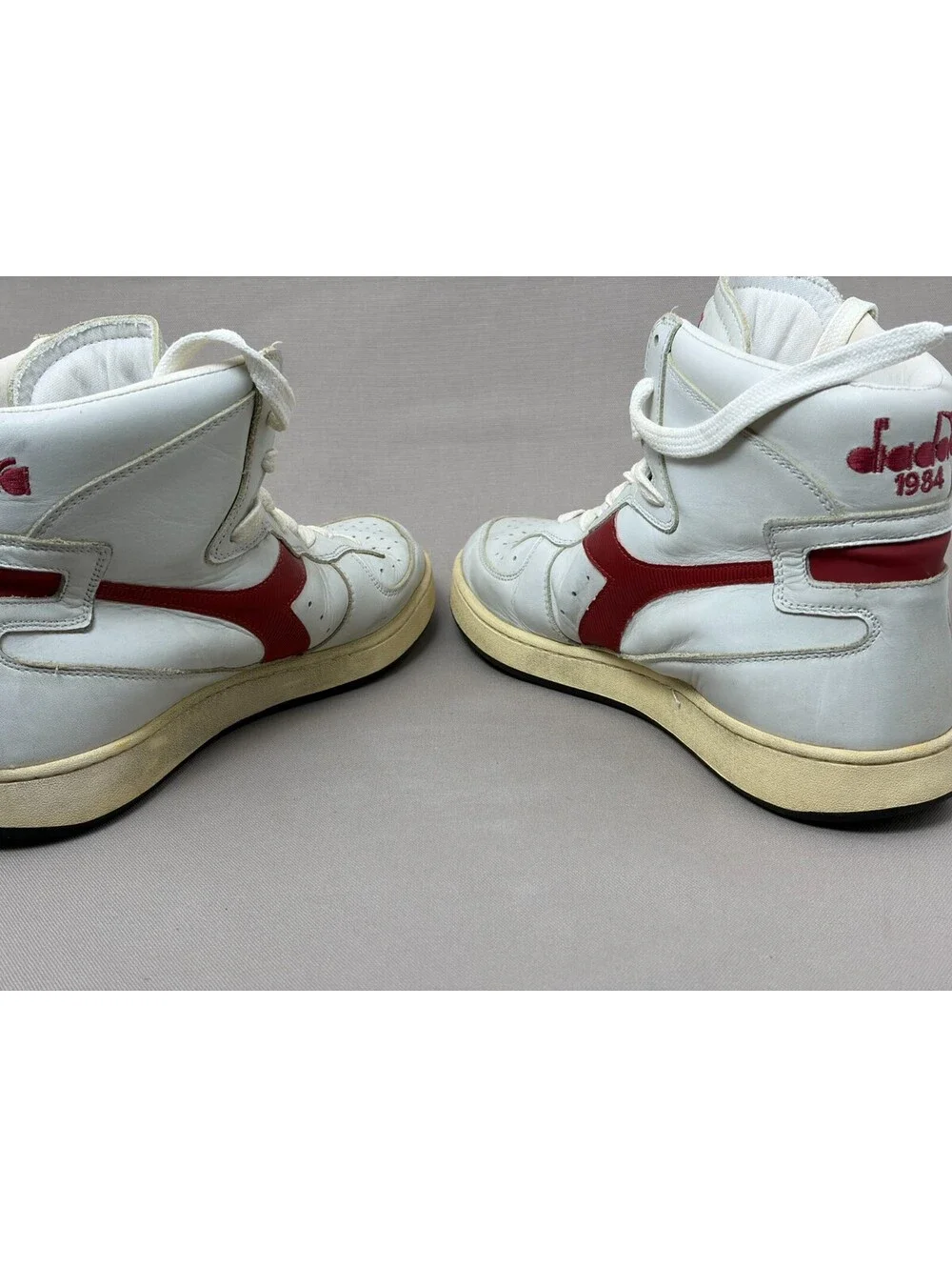 Diadora Heritage MI Basket 1984 High Top Leather Sneakers White Red Mens 9.5